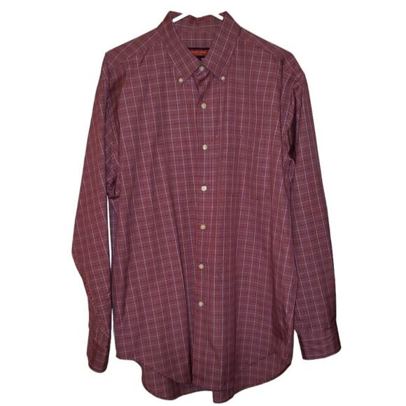 Austin Reed Mens Plaid Button-Down Shirt Red Long Sleeve L Casual Travel Work - Picture 1 of 9